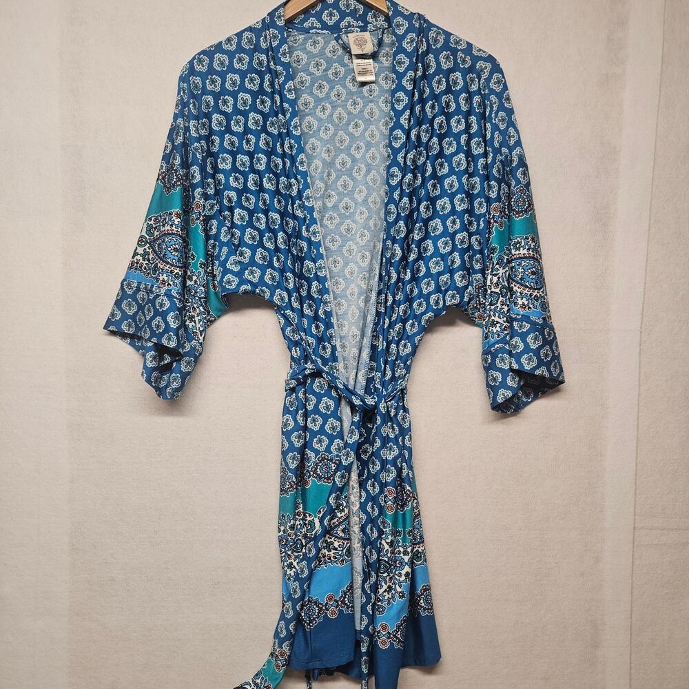 In Bloom by Jonquil Blue Paisley Kimono Robe Jacket Cardigan Belted Size small